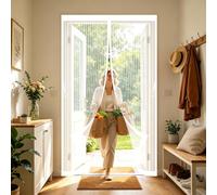 Mosquiteras para Puertas 109 x 185 cm Cierra Automáticamente, Fácil Instalación sin Taladrar Cortina Mosquitera Magnética para Puerta Exterior Cierre para Cocina, Comedor, Blanco