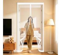 Mosquiteras para Puertas 96 x 222 cm Poliéster Resistente, con Ganchos, Silenciosa y Automática Cortinas Mosquitera Puerta Magnetica Exterior Insectos para Salón, Balcón, Blanco