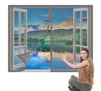 Mosquiteras para Ventanas 160 x 160 cm sin Taladrar Ni Atornillar Cortinas Mosquitera Ventana Fácil de Ensamblar Autoadhesivo para Exterior Jardín Balcón Salón Casa Tienda, Gris