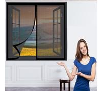 Mosquitero Magnético para Ventana 90 x 98 cm Mosquiteras Puertas Magnética Cierre Automático sin Taladrar Fácil de Ensamblar Cortina Antimoscas para Balcón y Puerta Ventana, Negro
