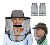 Mosquito Head Net Foldable Hat,Lightweight Sun Protection Mesh Cap,Mosquito Head Mesh Protect from Insect Bug Bee Gnats Insect Bite for Outdoor Fishing Camping Hiking Gardening Beekeeping(1 Hat+2 Mesh