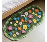 Moss Rug Flower 3D Bath Mat, Long Moss Bathroom Runner Rug Absorbent Non Slip Shower Mat, Flocked Art Washable Carpet, Green Home Decor for Bathroom Bedroom Sink (Sea of Flowers, 80x180cm(31 * 71in))