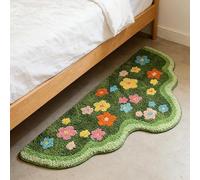Moss Rug Flower 3D Bath Mat, Long Moss Bathroom Runner Rug Absorbent Non Slip Shower Mat, Flocked Art Washable Carpet, Green Home Decor for Bathroom Bedroom Sink (Flowers, 50x100cm(20 * 39in))