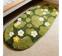 Moss Rug Flower 3D Bath Mat, Long Moss Bathroom Runner Rug Absorbent Non Slip Shower Mat, Flocked Art Washable Carpet, Green Home Decor for Bathroom Bedroom Sink (Spring, 60x120cm(24 * 47in))