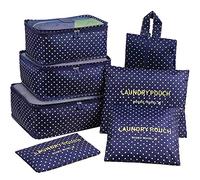 Mossio Juego de 7 cubos de embalaje con bolsa para zapatos, organizador de equipaje de viaje, círculo azul, talla única