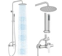 Mosson - Columna de ducha para exteriores con cabezal de lluvia de 203 mm, rociador de mano, juego de ducha y baño montado en la pared, acabado en níquel cepillado para baño o patio trasero