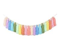 MOSSUO Guirnalda de borlas de arco iris pastel con cuentas de madera colorida guirnalda de niñas dormitorio pared aula habitación cumpleaños baby shower decoración (pastillo)