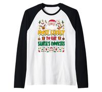 Most Likely To Eat Santas Cookies Outfit Funny Xmas Pajamas Camiseta Manga Raglan