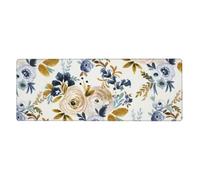 Mostaza Azul Floral,Alfombrilla de ratón Grande para Escritorio, Teclado de Ordenador, Base de Goma Antideslizante, 30 x 80 cm