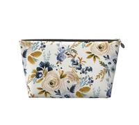 Mostaza Azul Floral, Bolsa de artículos de tocador Bolsa de Maquillaje Bolsa de cosméticos Bolsa de artículos de tocador de Viaje portátil