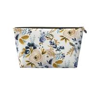 Mostaza Azul Floral, Bolsa de Maquillaje Bolsa de cosméticos Bolsa de artículos de tocador de Viaje portátil Bolsa de artículos de tocador