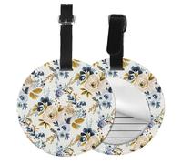 Mostaza azul floral,Etiquetas de equipaje de cuero sintético con nombre, etiquetas de viaje duraderas, 2 unidades
