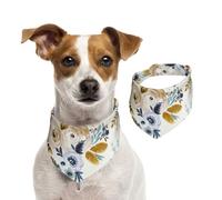 Mostaza Azul Floral,Pañuelos de algodón para Perros, Bufandas Ajustables para Mascotas,L