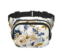 Mostaza Azul Floral,Riñonera Cuadrada de Doble Capa, Bolso de Viaje, Bolso Informal para el Pecho.