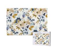 Mostaza Azul Floral,Rompecabezas de Madera de 1000 Piezas para Adultos y Adolescentes.