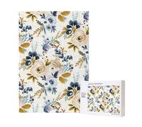 Mostaza Azul Floral,Rompecabezas de Madera de 300 Piezas para Adultos y Adolescentes.