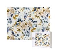 Mostaza Azul Floral,Rompecabezas de Madera de 500 Piezas, Juego Familiar, Rompecabezas para Adultos, Adolescentes, decoración del hogar