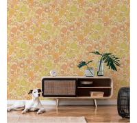 Mostaza Naranja con Flores Pintado Margaritas Vintage Retro 39535-5 AS Creation