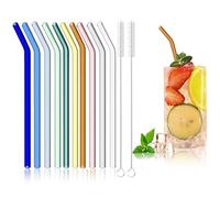 MOSTFUN 10 Piezas 200 mm Pajitas Reutilizables Vidrio, LFGB Certificación Pajitas de Vidrio Multicolor con 2 Cepillos de Limpieza, Sin BPA, Pajitas de Cristal para Cócteles, Batidos y Jugos
