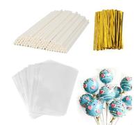 MOSTFUN 300 Piezas Juego de Palitos para Cake Pop, 100 Palitos para Cake Pops, 100 Bolsas para Paquetes 100 Ataduras para Lollies Hacer Galletas Cupcake Chocolate