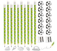 MOSTFUN Juego de Lápices de Fútbol, 10 Lápices de Fútbol 12 Gomas de Borrar de Fútbol 2 Sacapuntas, Mini Divertidas Borradores de Fútbol Lápices de Novedad para Cumpleaños de Niños y Regalos de Fiesta