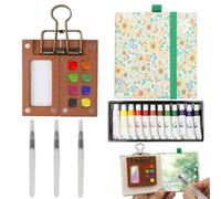 MOSTFUN Mini Set de Acuarelas Portatil con Cuaderno y Pintura, 12 Colores Paleta Magnética de Acuarela Pequeña con Bolígrafo y Clip para Pintores, Artistas, Principiantes (8 Rejillas)