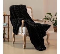 Mostilla de Burbujas Gruesas y Calientes espesas para la Sala de Estar del sofá de la Cama, Manta de Piel de Conejo, Mantas Reversibles de Lujo Manta Decorativa Negro 160x200cm