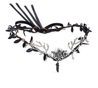 MOSTORY Corona de bosque con diseño de hoja negra, diadema de diosa, hada, reina, halo, círculo, luna, bosque, guirnalda de pelo, Halloween, renacimiento, cosplay, accesorio para mujeres y mujeres