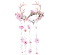 MOSTORY Corona de flores con cuernos de elfos, corona para disfraces renacentistas, color rosa bosque, accesorio para carnaval renfaire