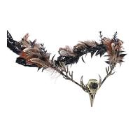 MOSTORY Corona de plumas marrones hecha a mano, tocado de flor gótica, elfo, luna, cirlet con cráneo de cuervo, diadema de bosque oscuro, para mujer, bruja, renacimiento, Halloween, cosplay, boda