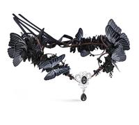 MOSTORY Elfos Tocado Negro Mariposa Gótica Fairy Corona para Cosplay Halloween Renacimiento Oscuro Elfos del Bosque Floral Decoración de la Cabeza Mujeres Feen Disfraz Mujer Carnaval