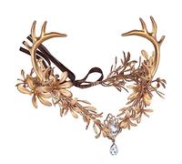 MOSTORY Tocado de hojas de hadas doradas hecho a mano con corona de elfo de cuernos dorados, bosque, círculo elfo, celta, cosplay, accesorios para el cabello para mujeres, maternidad, boda, fiesta de
