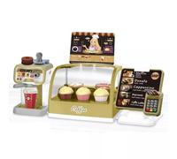 Mostrador de pedidos de café y postres con cafetera