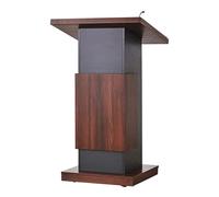 Mostrador de recepción, Atril con ruedas Podio de madera extraíble Soporte podio parte superior inclinada y bloqueo Atriles Almacenamiento abierto pie Marrón