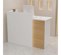 Mostrador de recepción con cajón con cerradura, mesa de negociación, soporte de pago y gabinete de computadora, elegante escritorio de bienvenida blanco y amarillo para oficina y espacios de belleza