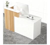 Mostrador de Recepción de Esquina Curva Con Cajones Con Cerradura Y Gabinetes de Almacenamiento Mesa Mostradors Recepcións Con Orificios de Acceso For Cables Pretaladrados Y Alta Capacidad de Carga