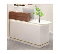Mostrador de recepción en forma de L, escritorio de pago con cajón con cerradura para tiendas de ropa, salones de belleza y tiendas minoristas, elegante acabado de nogal blanco diseño lateral derecho