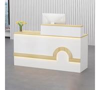 Mostrador de recepción, escritorio de madera para computadora con cajón con cerradura y bandeja para teclado para vestíbulo, oficina, salón de belleza