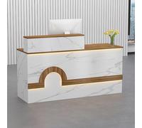 Mostrador de recepción, escritorio de madera para computadora con cajón con cerradura y bandeja para teclado para vestíbulo, oficina, salón de belleza