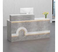 Mostrador de recepción, escritorio de madera para computadora con cajón con cerradura y bandeja para teclado para vestíbulo, oficina, salón de belleza