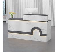 Mostrador de recepción, escritorio de madera para computadora con cajón con cerradura y bandeja para teclado para vestíbulo, oficina, salón de belleza