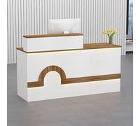 Mostrador de recepción, escritorio de madera para computadora con cajón con cerradura y bandeja para teclado para vestíbulo, oficina, salón de belleza