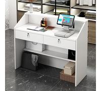 Mostrador de recepción, mostrador Frontal con cajón con Cerradura y luz, mostrador minorista para Caja, Escritorio de Madera para computadora para Oficina, vestíbulo, Tienda de Ropa, salón