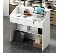 Mostrador de recepción, mostrador Frontal con cajón con Cerradura y luz, mostrador minorista para Caja, Escritorio de Madera para computadora para Oficina, vestíbulo, Tienda de Ropa, salón