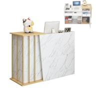 Mostrador Recepción, Mostradores Para Tiendas, Mostradores Recepcion, Disponible en 100/120/140×40×90 cm, Acabados en Blanco Cálido, Blanco Mármol o Gris Hierro(Size:140x40x90cm,Color:Blanco Mármol)