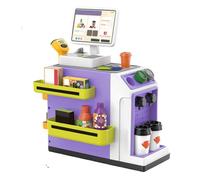 Mostrador Tienda De Comestibles De Juguete para Niños - Juego De Сaja Supermercado Realista con Salida De Agua Y Máquina De Café | Incluye Dinero De Juguete, Escáner Y Alimentos De Juego