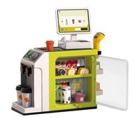 Mostrador Tienda De Comestibles De Juguete para Niños - Juego De Сaja Supermercado Realista con Salida De Agua Y Máquina De Café | Incluye Dinero De Juguete, Escáner Y Alimentos De Juego