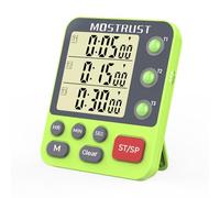 MOSTRUST Temporizador digital de cocina doble, temporizador de cocina de cuenta regresiva de 3 canales, temporizador de memoria triple de pantalla grande, alarma de volumen fuerte y luz intermitente