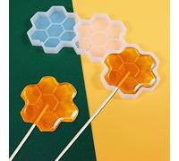 mostsom Moldes de silicona para piruletas, molde de caramelo de chocolate, moldes con ventosa, moldes de flores de panal de abeja, chocolate, moldes duros sin palos, 2 unidades (D_ panal)