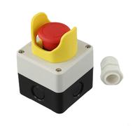 MoSundi 1 estación de interruptor de botón E-Stop, cabeza de hongo rojo, autobloqueo, carcasa ABS impermeable IP65, AC220V 10A, para control industrial, equipos contra incendios, petroquímico